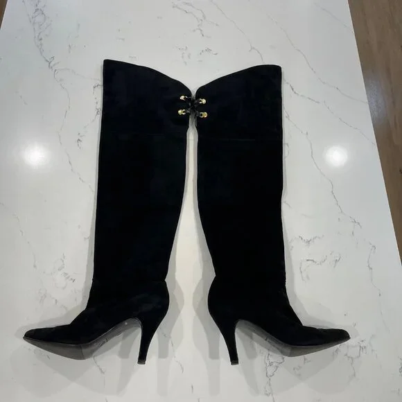 RARE VTG ST. JOHNS black Suede leather over the knee boots Size 7
